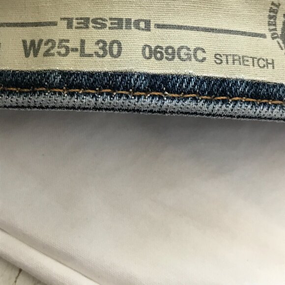 Diesel Babhila Skinny Cowhide Leather Jeans Women 25x30 Blue Button Fly Distress - Picture 4 of 12